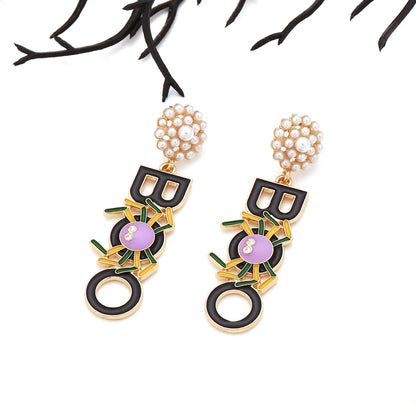 1 Pair Hip-Hop Funny Letter Spider Enamel Plating Inlay Alloy Imitation Pearl Drop Earrings