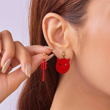 1 Pair Hip-Hop Funny Little Devil Butterfly Asymmetrical Arylic Alloy Drop Earrings