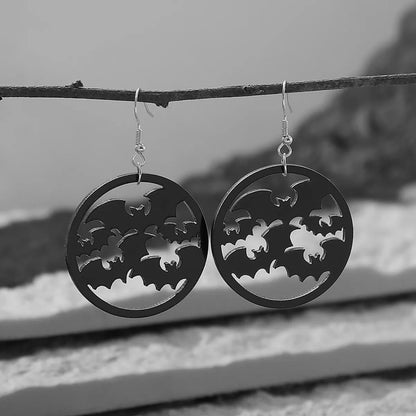 1 Pair Hip-Hop Funny Moon Cat Bat Hollow Out Arylic Drop Earrings