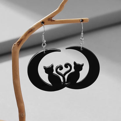 1 Pair Hip-Hop Funny Moon Cat Bat Hollow Out Arylic Drop Earrings