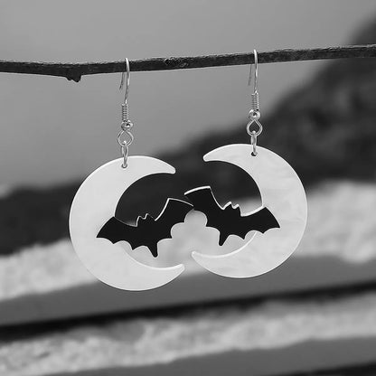 1 Pair Hip-Hop Funny Moon Cat Bat Hollow Out Arylic Drop Earrings