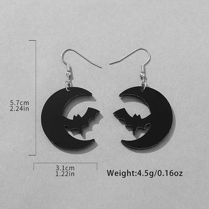 1 Pair Hip-Hop Funny Moon Cat Bat Hollow Out Arylic Drop Earrings