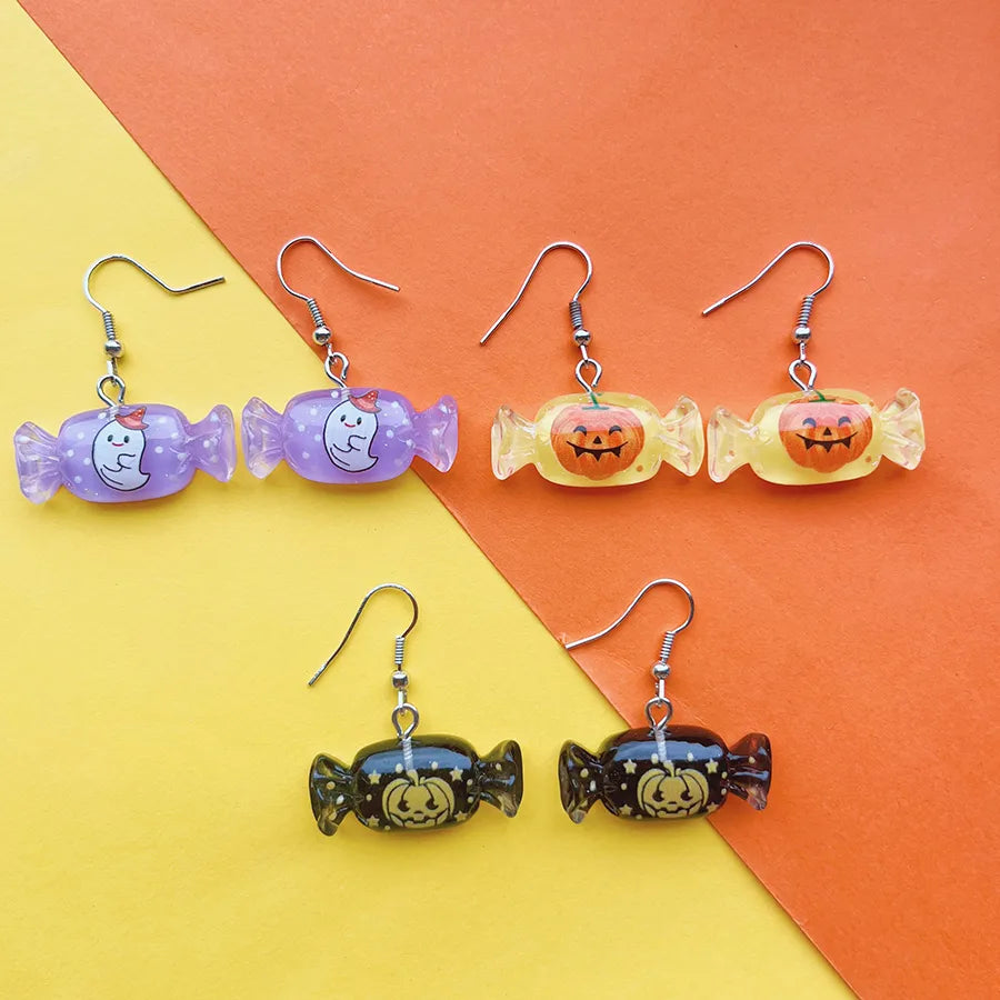 1 Pair Hip-Hop Funny Pumpkin Candy Ghost Printing Arylic Drop Earrings