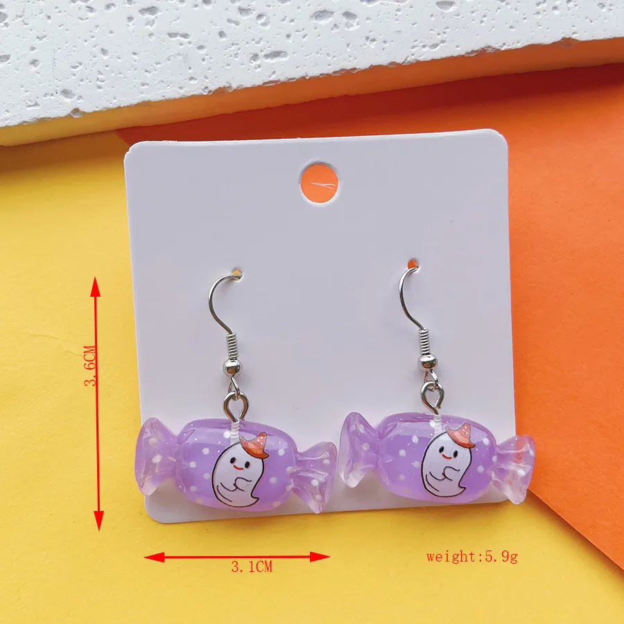 1 Pair Hip-Hop Funny Pumpkin Candy Ghost Printing Arylic Drop Earrings