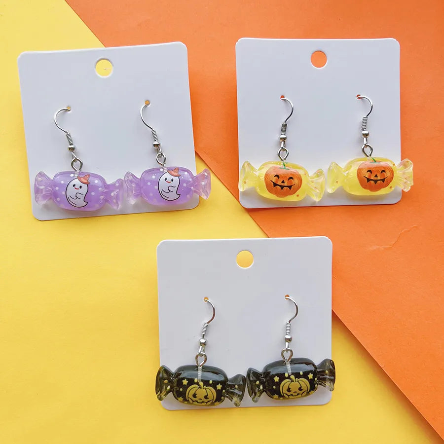 1 Pair Hip-Hop Funny Pumpkin Candy Ghost Printing Arylic Drop Earrings