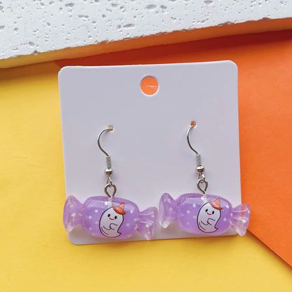 1 Pair Hip-Hop Funny Pumpkin Candy Ghost Printing Arylic Drop Earrings