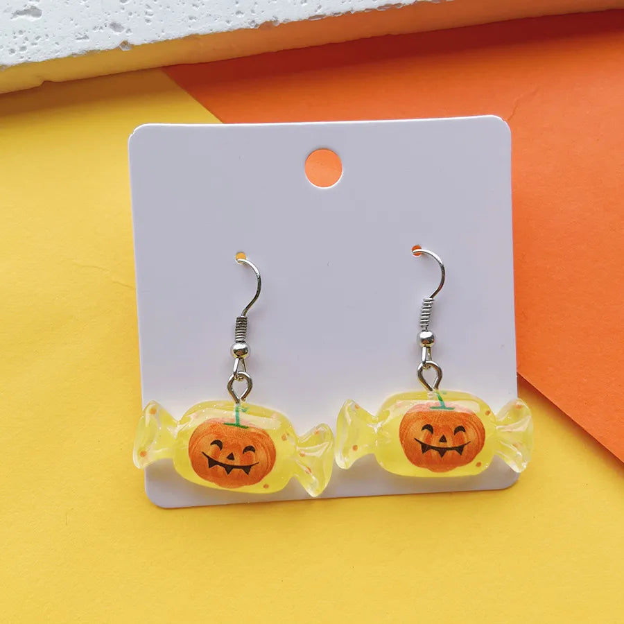 1 Pair Hip-Hop Funny Pumpkin Candy Ghost Printing Arylic Drop Earrings