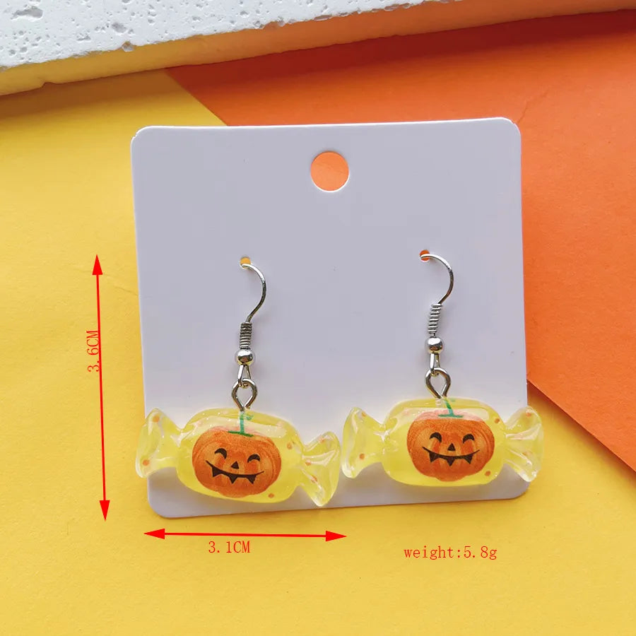 1 Pair Hip-Hop Funny Pumpkin Candy Ghost Printing Arylic Drop Earrings