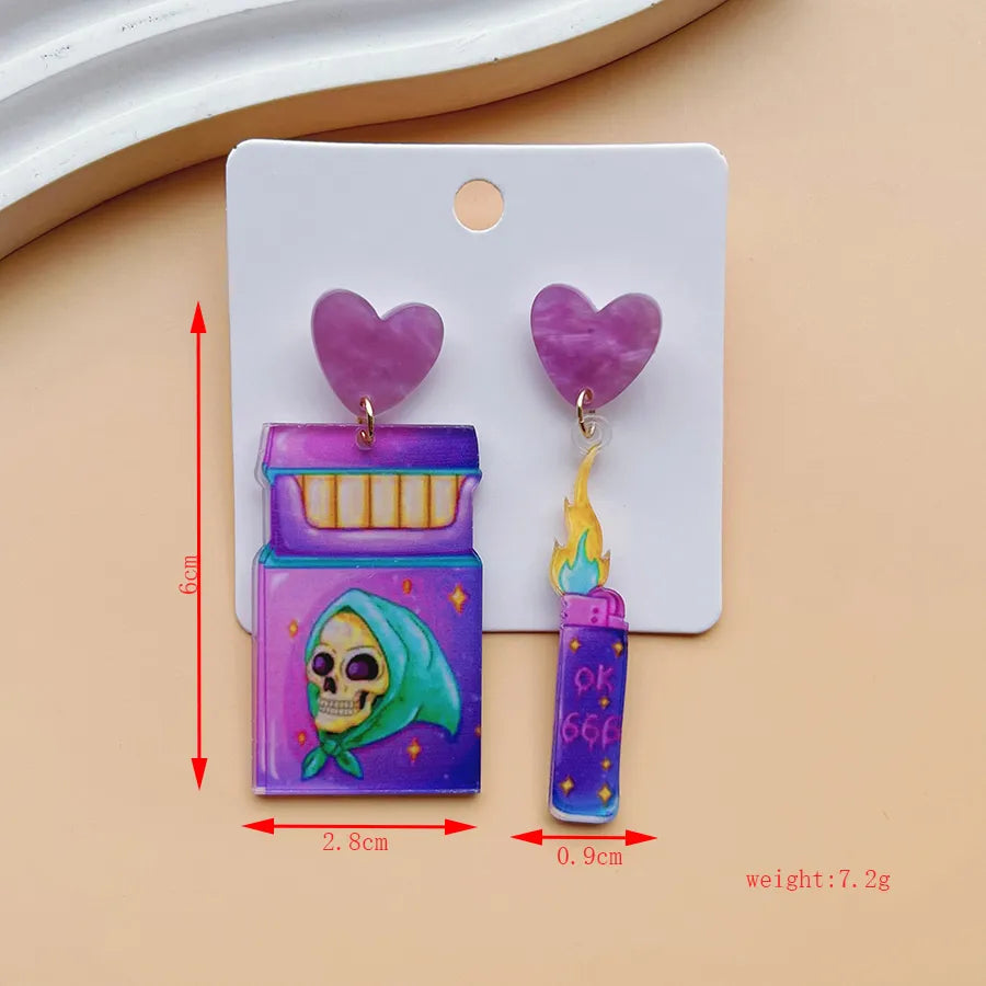 1 Pair Hip-Hop Funny Pumpkin Skull Ghost Asymmetrical Printing Arylic Drop Earrings