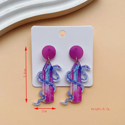 1 Pair Hip-Hop Funny Pumpkin Skull Ghost Asymmetrical Printing Arylic Drop Earrings