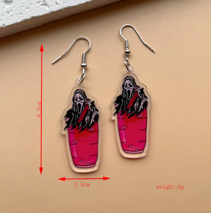 1 Pair Hip-Hop Funny Pumpkin Skull Ghost Asymmetrical Printing Arylic Drop Earrings