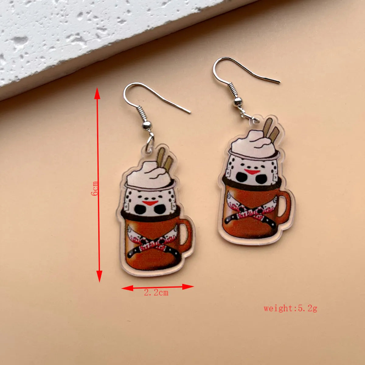 1 Pair Hip-Hop Funny Pumpkin Skull Ghost Asymmetrical Printing Arylic Drop Earrings