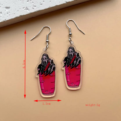 1 Pair Hip-Hop Funny Pumpkin Skull Ghost Asymmetrical Printing Arylic Drop Earrings