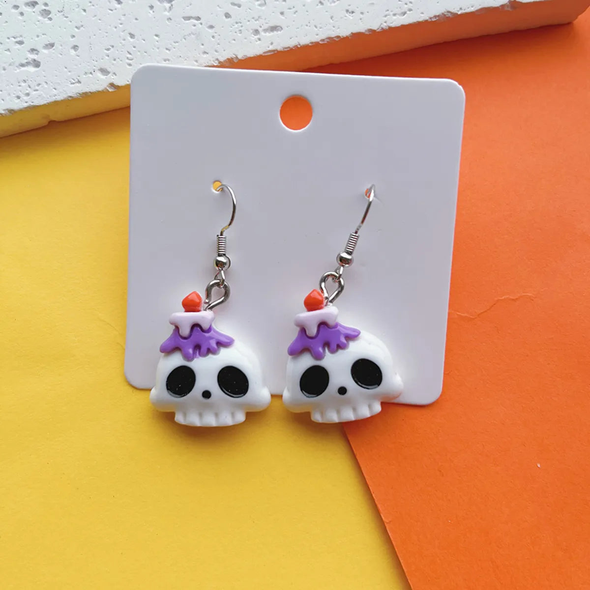 1 Pair Hip-Hop Funny Pumpkin Skull Ghost Printing Resin Drop Earrings