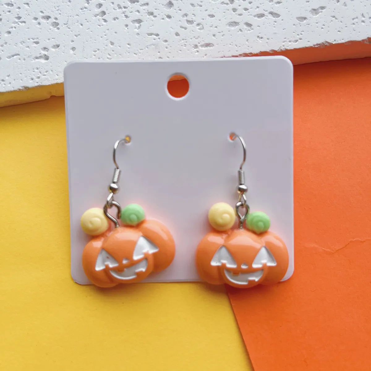 1 Pair Hip-Hop Funny Pumpkin Skull Ghost Printing Resin Drop Earrings