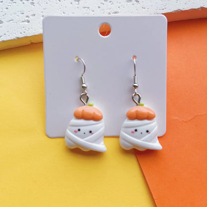 1 Pair Hip-Hop Funny Pumpkin Skull Ghost Printing Resin Drop Earrings