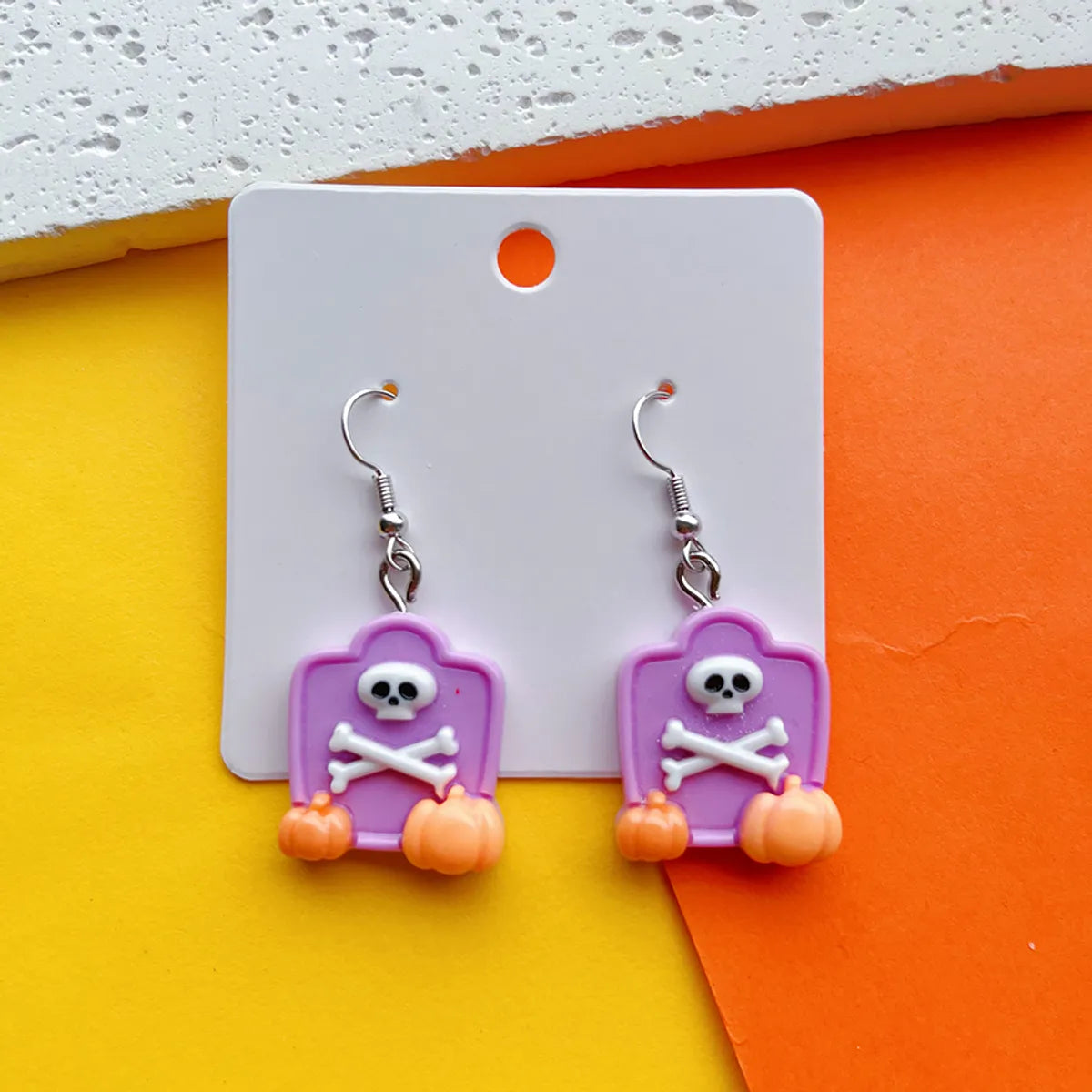 1 Pair Hip-Hop Funny Pumpkin Skull Ghost Printing Resin Drop Earrings