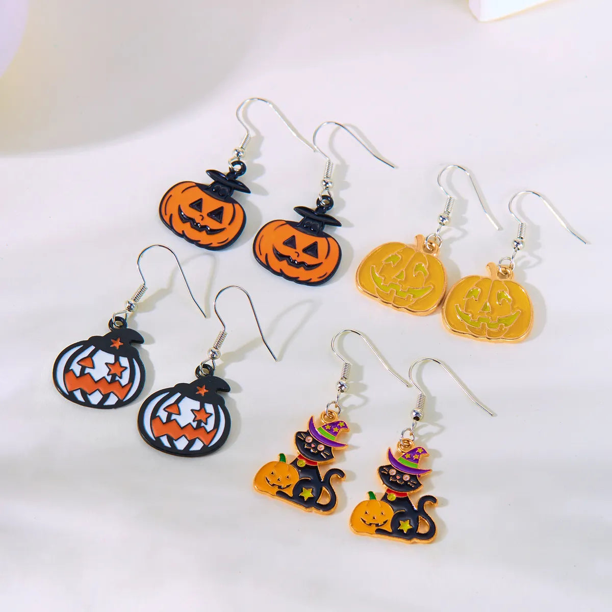 1 Pair Hip-Hop Funny Pumpkin Spider Asymmetrical Alloy Drop Earrings