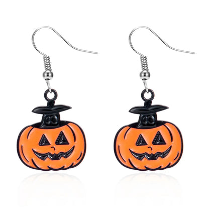 1 Pair Hip-Hop Funny Pumpkin Spider Asymmetrical Alloy Drop Earrings