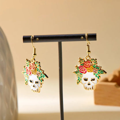 1 Pair Hip-Hop Funny Pumpkin Spider Skull Asymmetrical Alloy Drop Earrings