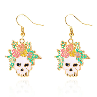 1 Pair Hip-Hop Funny Pumpkin Spider Skull Asymmetrical Alloy Drop Earrings