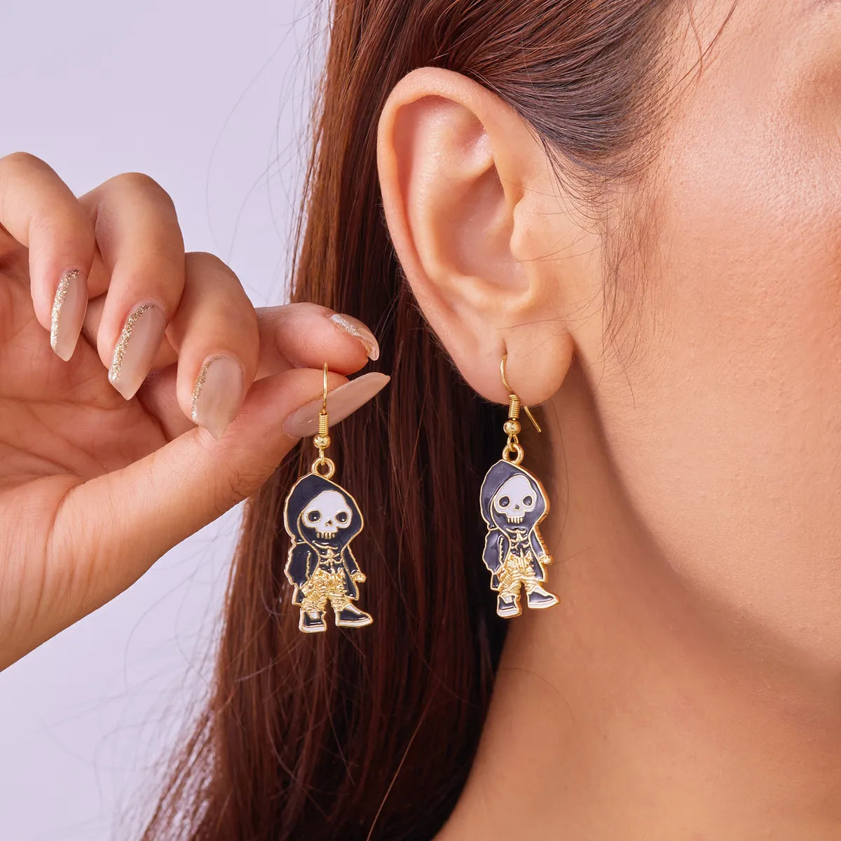 1 Pair Hip-Hop Funny Pumpkin Spider Skull Asymmetrical Alloy Drop Earrings