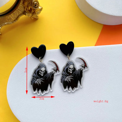 1 Pair Hip-Hop Funny Shiny Pumpkin Skull Ghost Asymmetrical Printing Arylic Drop Earrings