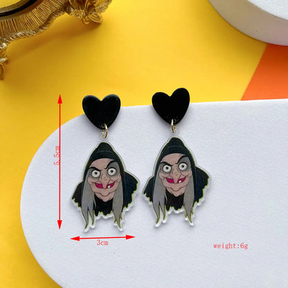 1 Pair Hip-Hop Funny Shiny Pumpkin Skull Ghost Asymmetrical Printing Arylic Drop Earrings