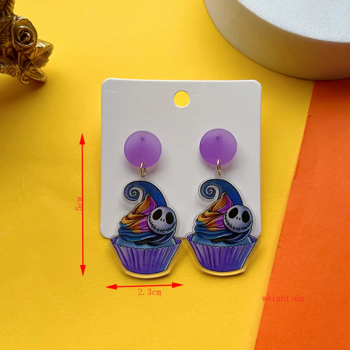 1 Pair Hip-Hop Funny Shiny Pumpkin Skull Ghost Asymmetrical Printing Arylic Drop Earrings