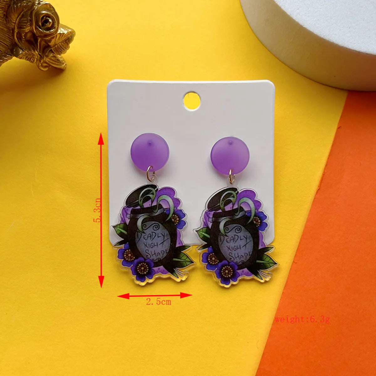 1 Pair Hip-Hop Funny Shiny Pumpkin Skull Ghost Asymmetrical Printing Arylic Drop Earrings