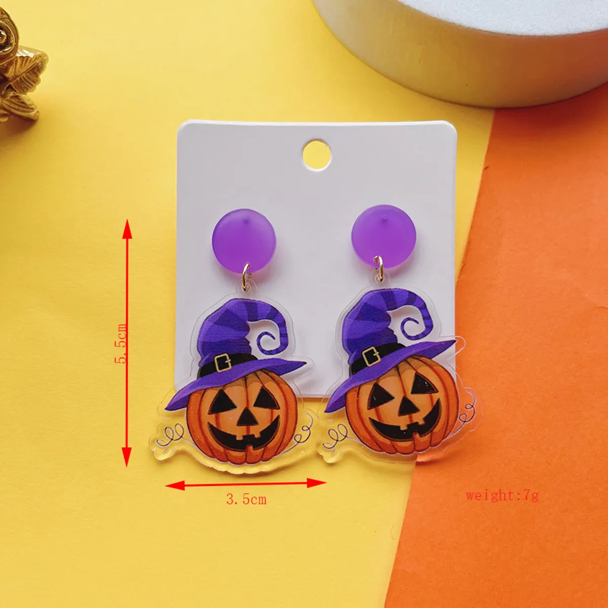 1 Pair Hip-Hop Funny Shiny Pumpkin Skull Ghost Asymmetrical Printing Arylic Drop Earrings