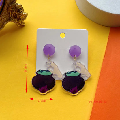 1 Pair Hip-Hop Funny Shiny Pumpkin Skull Ghost Asymmetrical Printing Arylic Drop Earrings