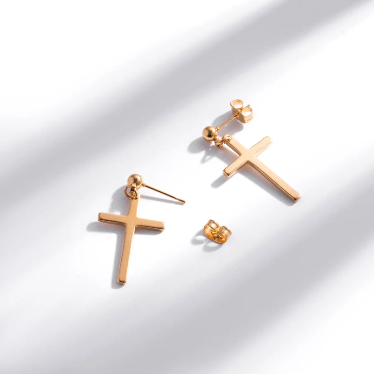 1 Pair Hip-hop Geometric Cross Feather Plating Stainless Steel Titanium Steel 18k Gold Plated Earrings