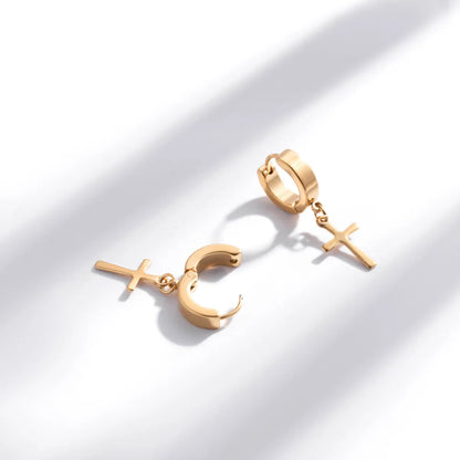 1 Pair Hip-hop Geometric Cross Feather Plating Stainless Steel Titanium Steel 18k Gold Plated Earrings