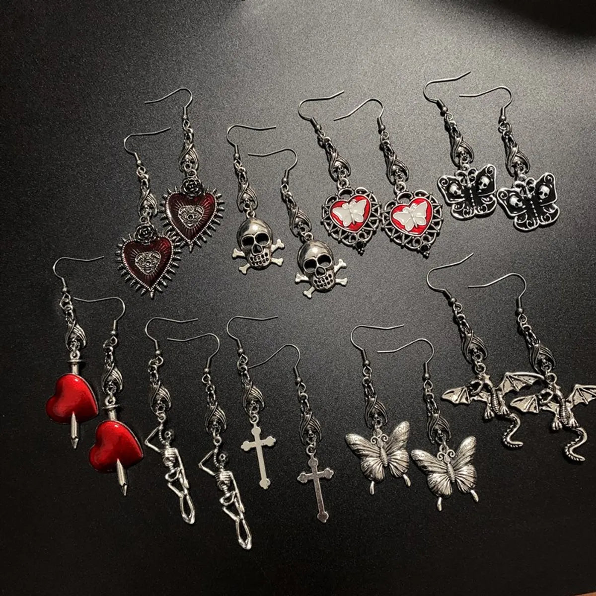 1 Pair Hip-Hop Heart Shape Butterfly Skull Alloy Drop Earrings