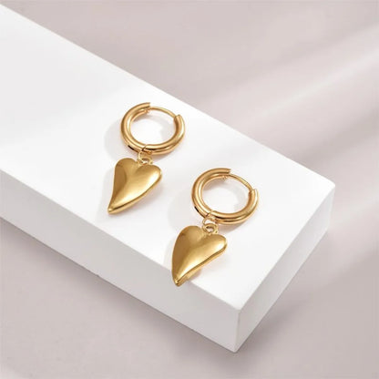 1 Pair Hip-Hop Heart Shape Polishing Stainless Steel 18K Gold Plated Drop Earrings