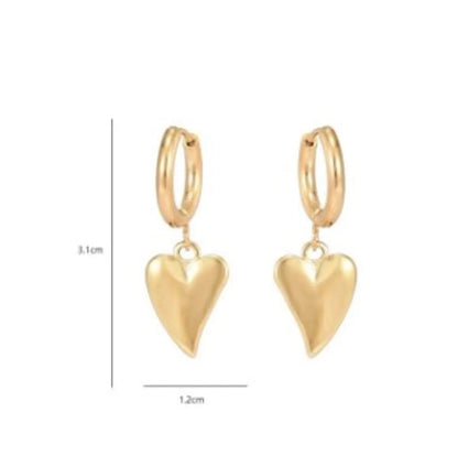 1 Pair Hip-Hop Heart Shape Polishing Stainless Steel 18K Gold Plated Drop Earrings