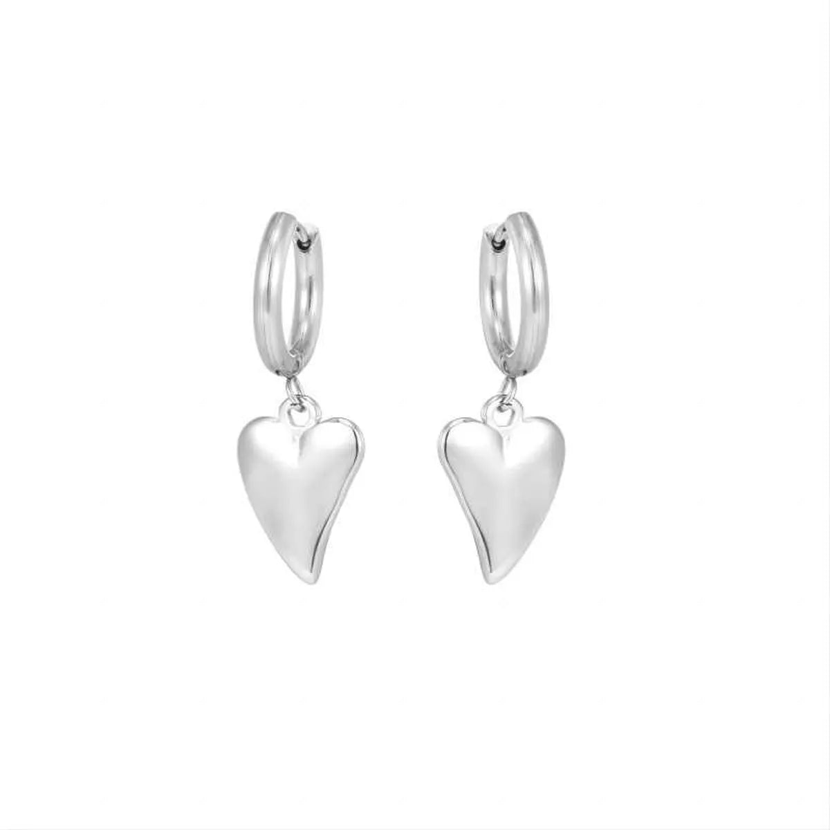 1 Pair Hip-Hop Heart Shape Polishing Stainless Steel 18K Gold Plated Drop Earrings