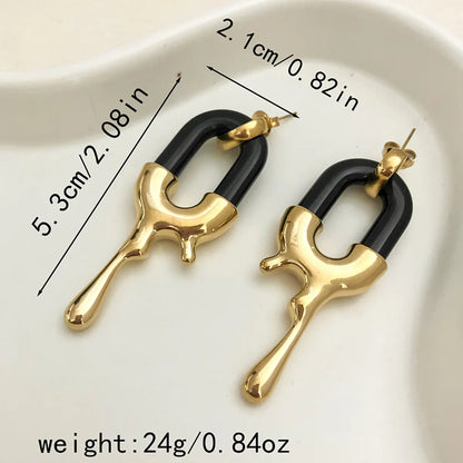 1 Pair Hip-Hop Modern Style U Shape Enamel Plating 304 Stainless Steel Gold Plated Drop Earrings