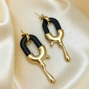 1 Pair Hip-Hop Modern Style U Shape Enamel Plating 304 Stainless Steel Gold Plated Drop Earrings