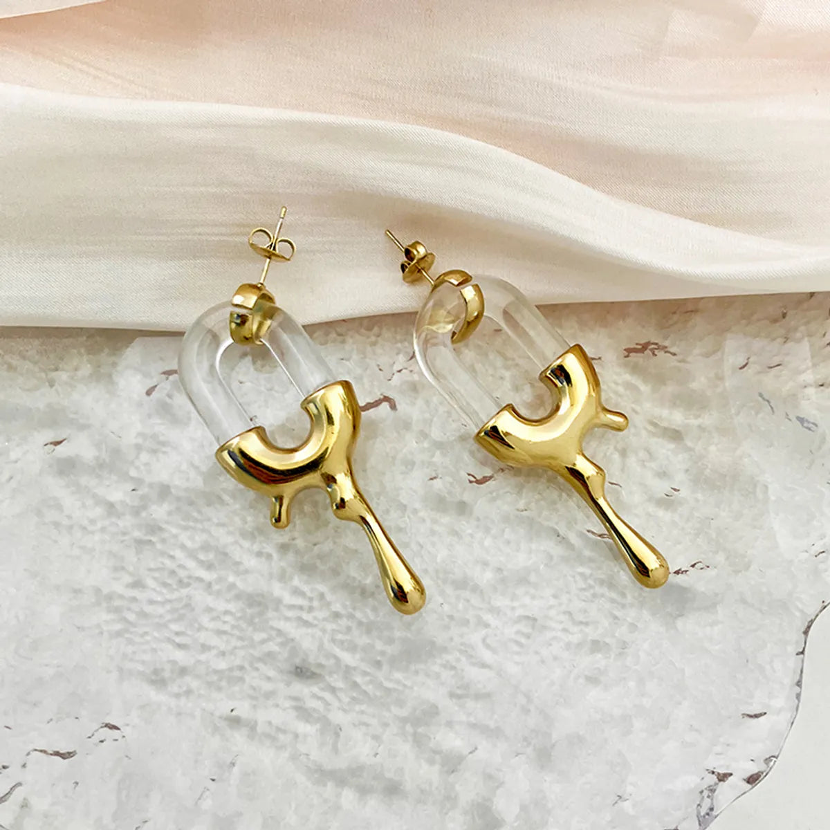 1 Pair Hip-Hop Modern Style U Shape Enamel Plating 304 Stainless Steel Gold Plated Drop Earrings