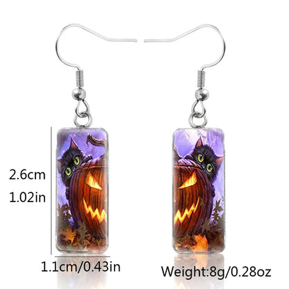 1 Pair Hip-Hop Punk Pumpkin Ghost Bat Inlay Stainless Steel Glass Drop Earrings