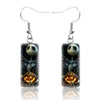 1 Pair Hip-Hop Punk Pumpkin Ghost Bat Inlay Stainless Steel Glass Drop Earrings