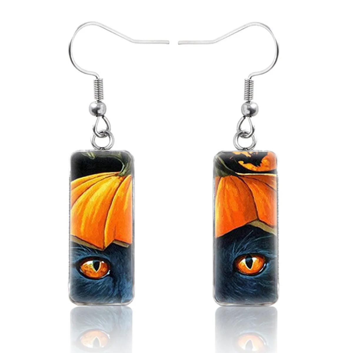 1 Pair Hip-Hop Punk Pumpkin Ghost Bat Inlay Stainless Steel Glass Drop Earrings