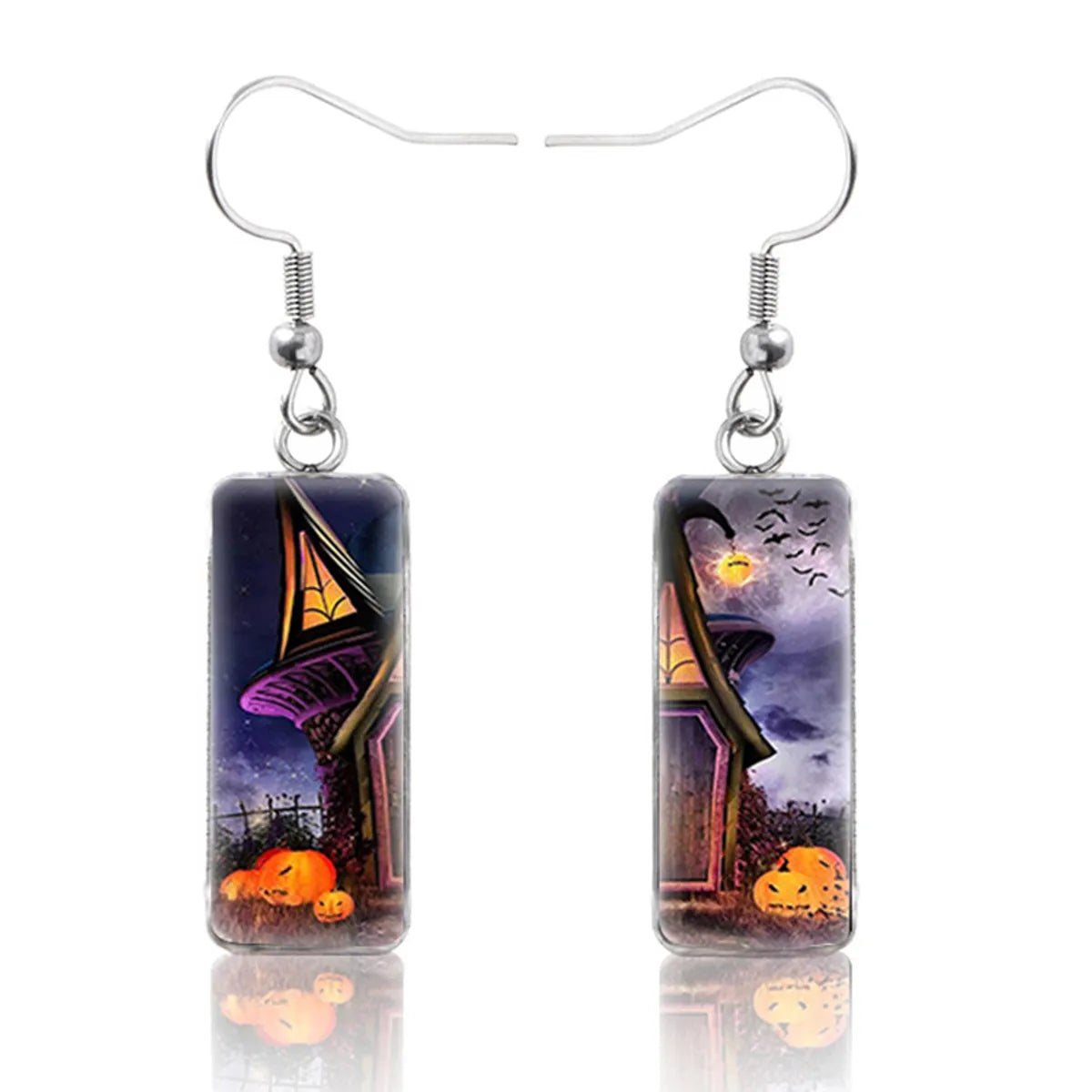 1 Pair Hip-Hop Punk Pumpkin Ghost Bat Inlay Stainless Steel Glass Drop Earrings