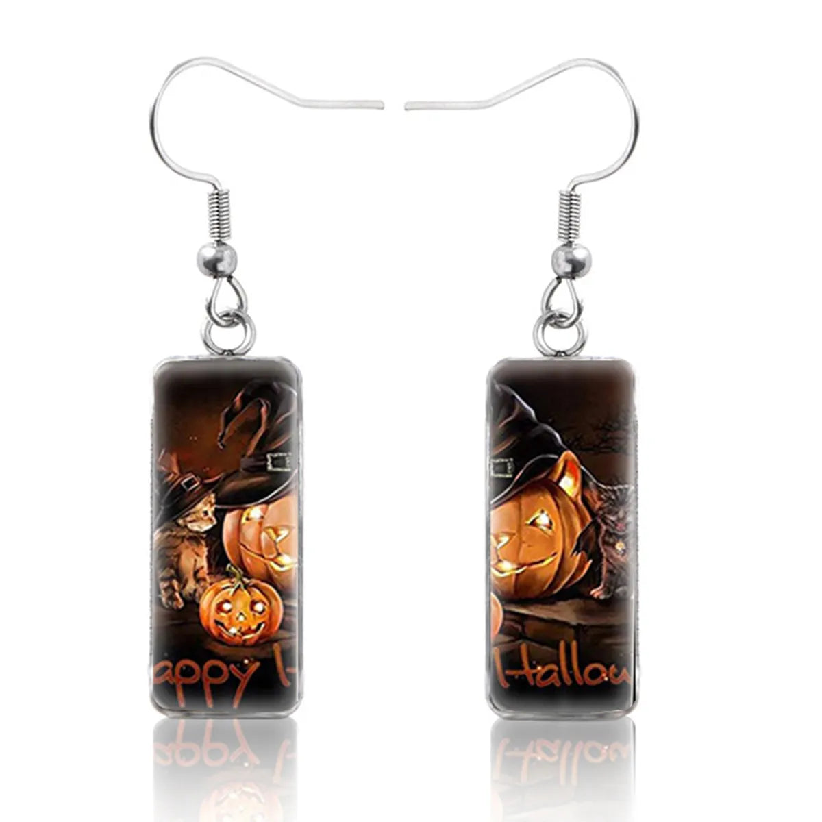 1 Pair Hip-Hop Punk Pumpkin Ghost Bat Inlay Stainless Steel Glass Drop Earrings