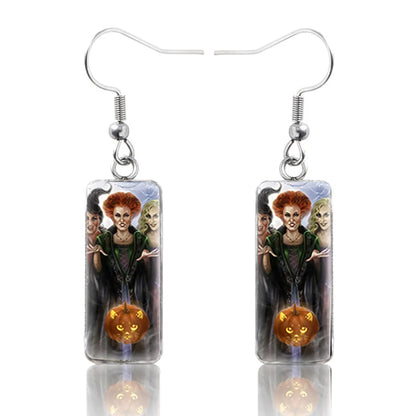 1 Pair Hip-Hop Punk Pumpkin Ghost Bat Inlay Stainless Steel Glass Drop Earrings