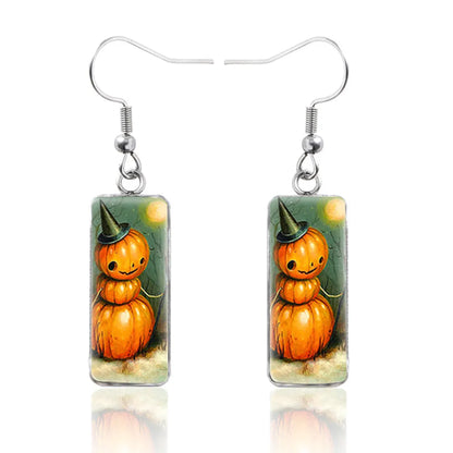 1 Pair Hip-Hop Punk Pumpkin Ghost Bat Inlay Stainless Steel Glass Drop Earrings