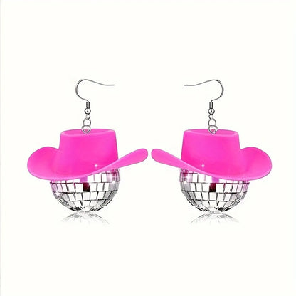 1 Pair Hip-Hop Punk Shiny Hat Laser Ball Plastic Drop Earrings