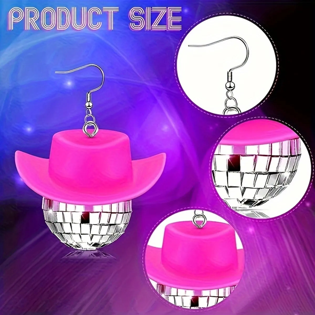 1 Pair Hip-Hop Punk Shiny Hat Laser Ball Plastic Drop Earrings